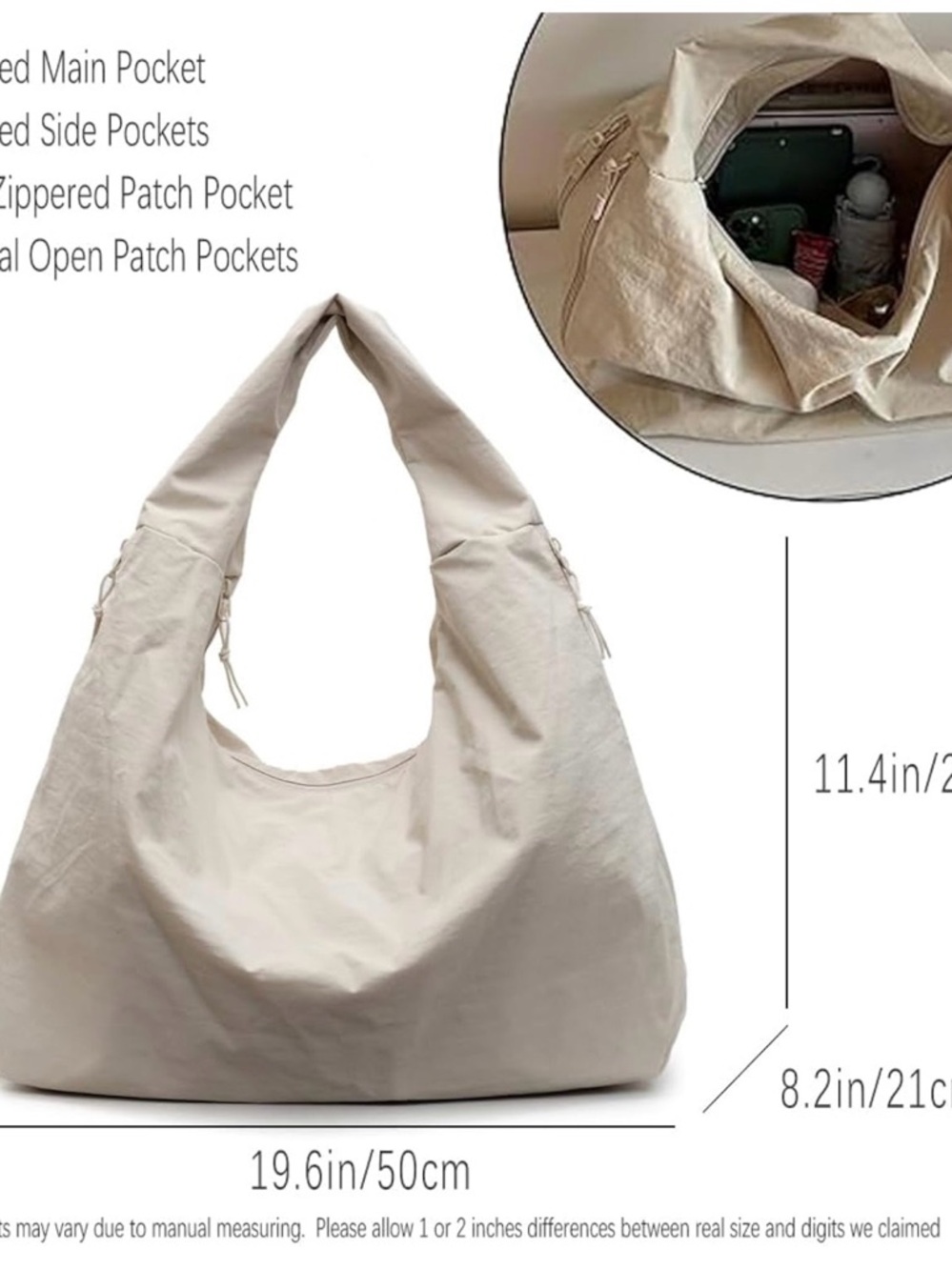 Black Hobo Shoulder Bag - Minimal Everyday Tote - Picture 2 of 4